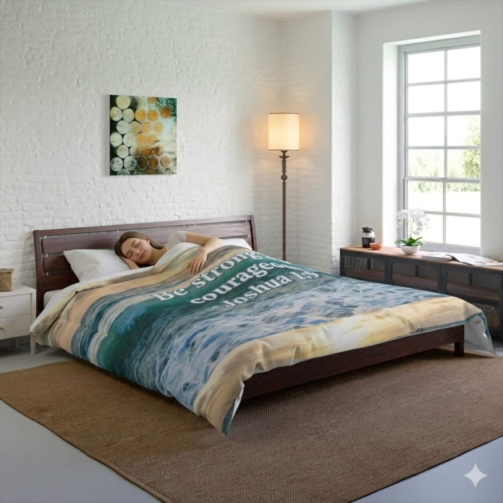 Be Strong & Courageous Microfiber Duvet Cover — Positive Bible Quote Bedding