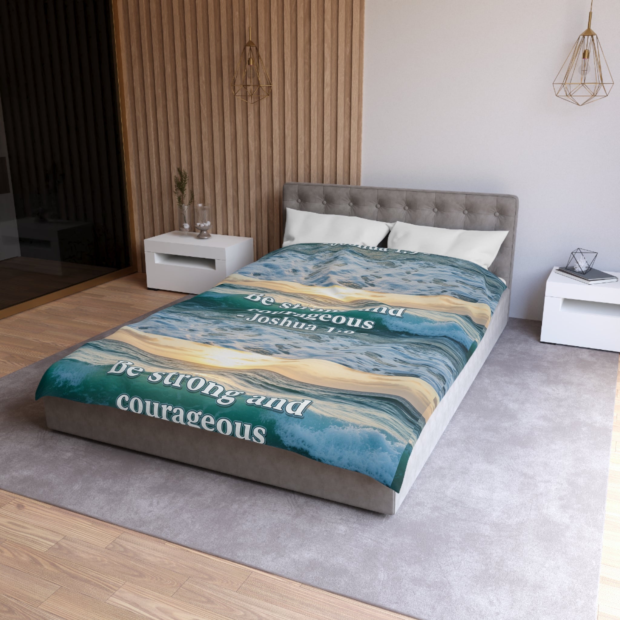 Be Strong & Courageous Microfiber Duvet Cover — Positive Bible Quote Bedding
