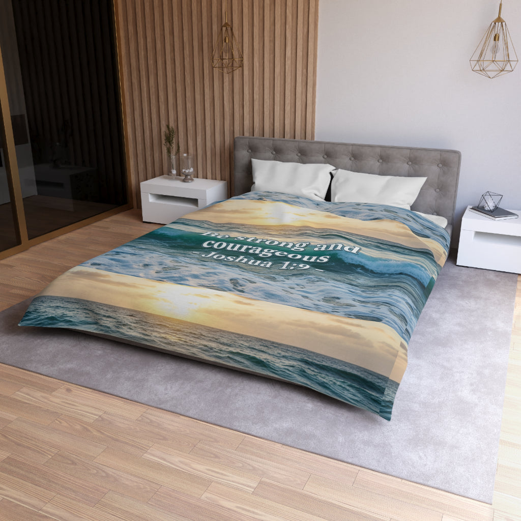 Be Strong & Courageous Microfiber Duvet Cover — Positive Bible Quote Bedding