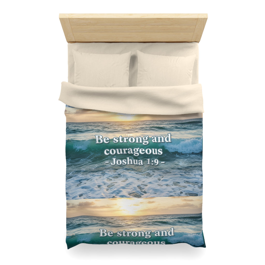 Be Strong & Courageous Microfiber Duvet Cover — Positive Bible Quote Bedding