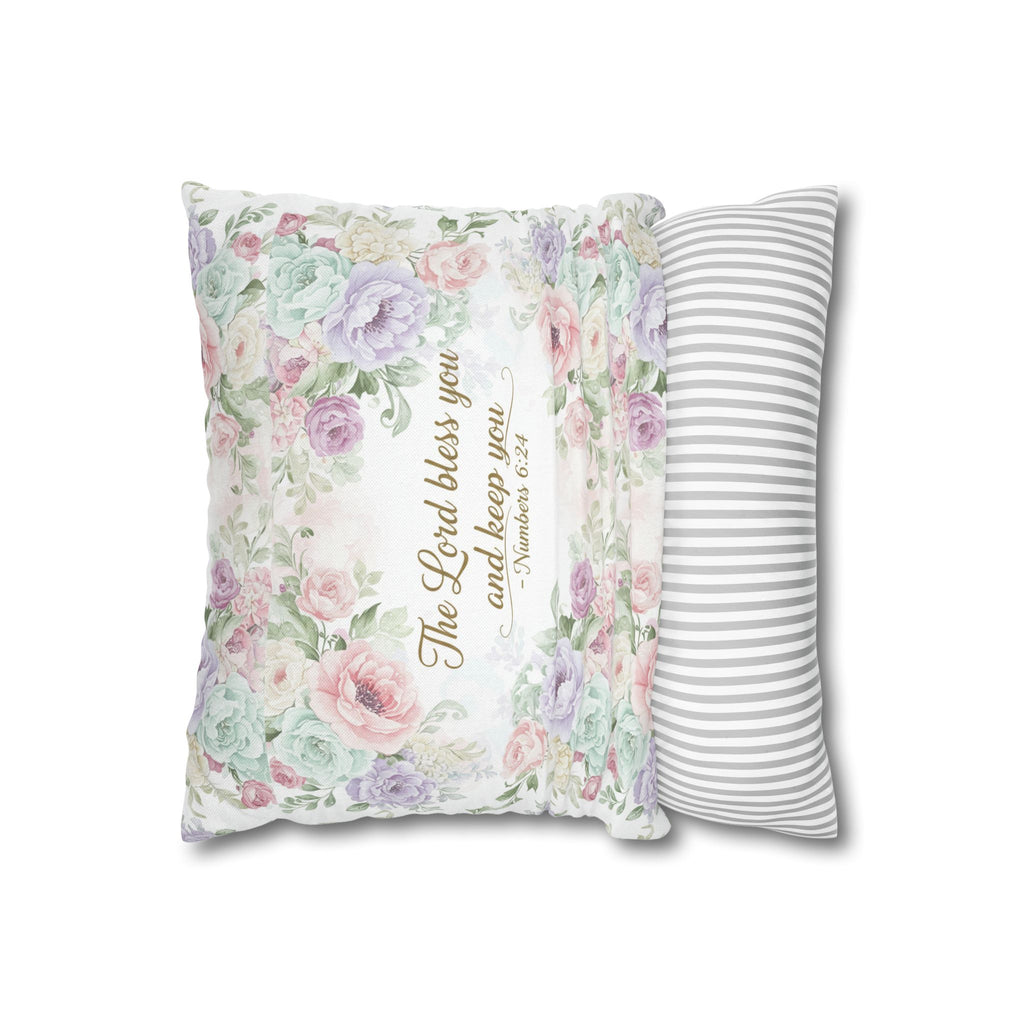 The Lord Bless You Floral Bible Verse Square Pillow cover