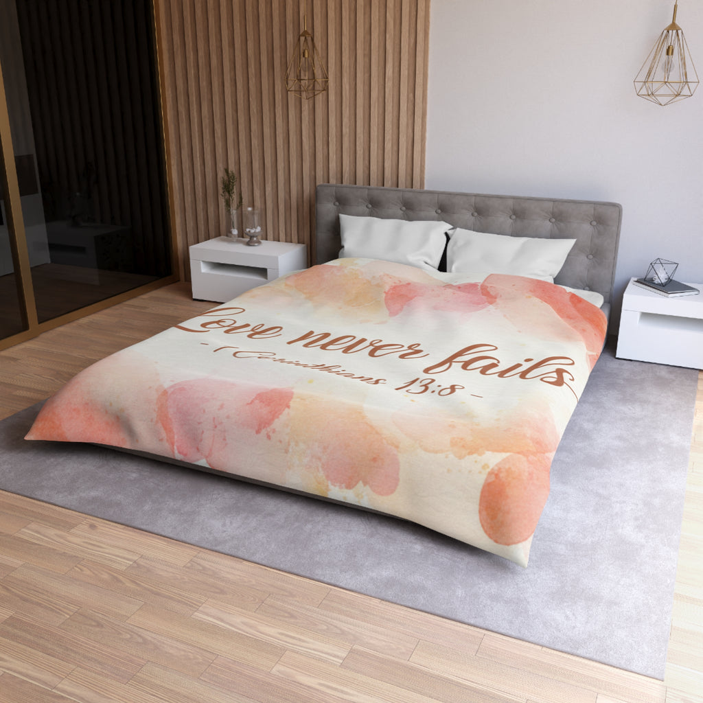 Love Never Fails Duvet Cover – Bible Quote Microfiber Bedding