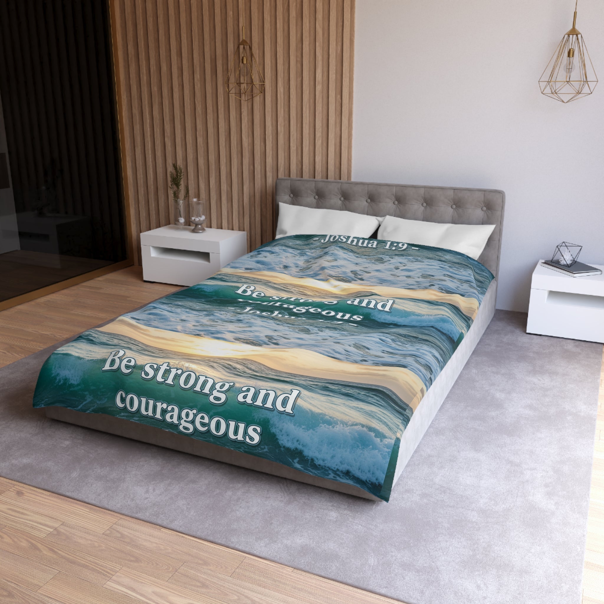 Be Strong & Courageous Microfiber Duvet Cover — Positive Bible Quote Bedding
