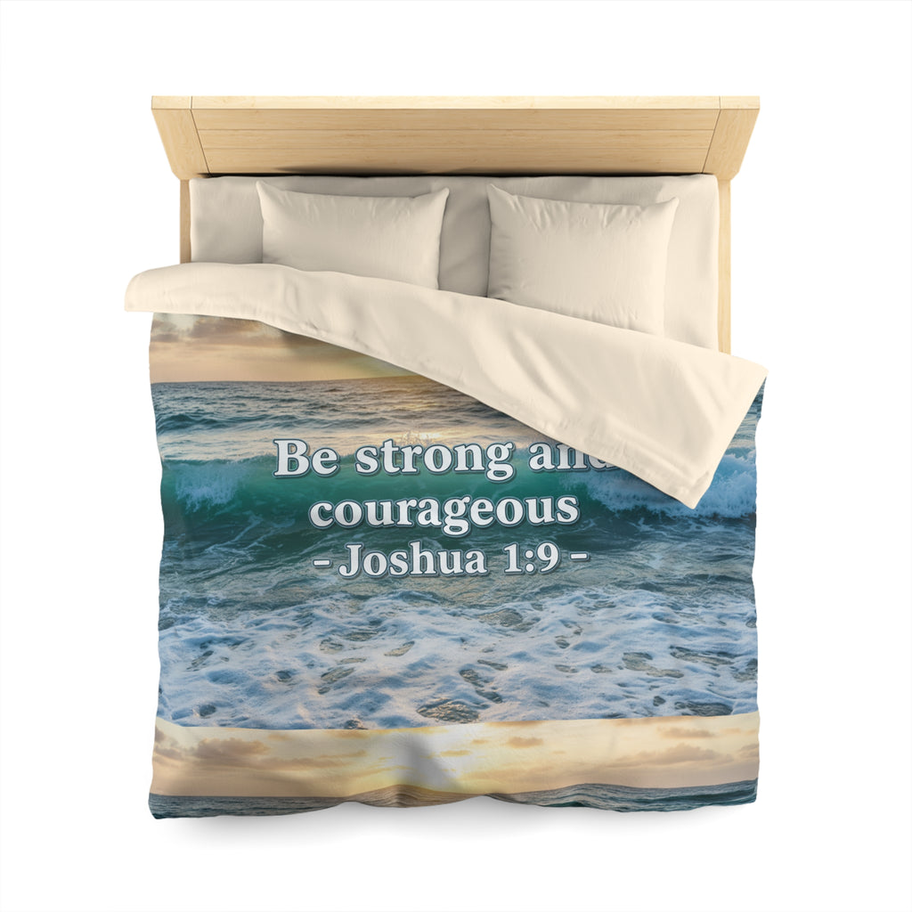 Be Strong & Courageous Microfiber Duvet Cover — Positive Bible Quote Bedding