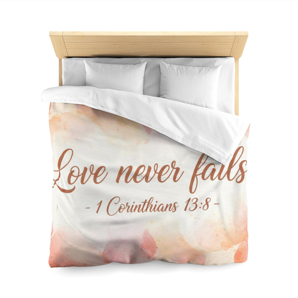 Love Never Fails Duvet Cover – Bible Quote Microfiber Bedding