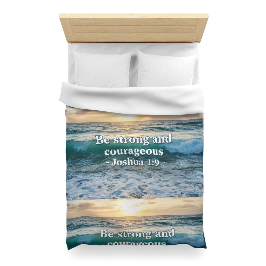 Be Strong & Courageous Microfiber Duvet Cover — Positive Bible Quote Bedding