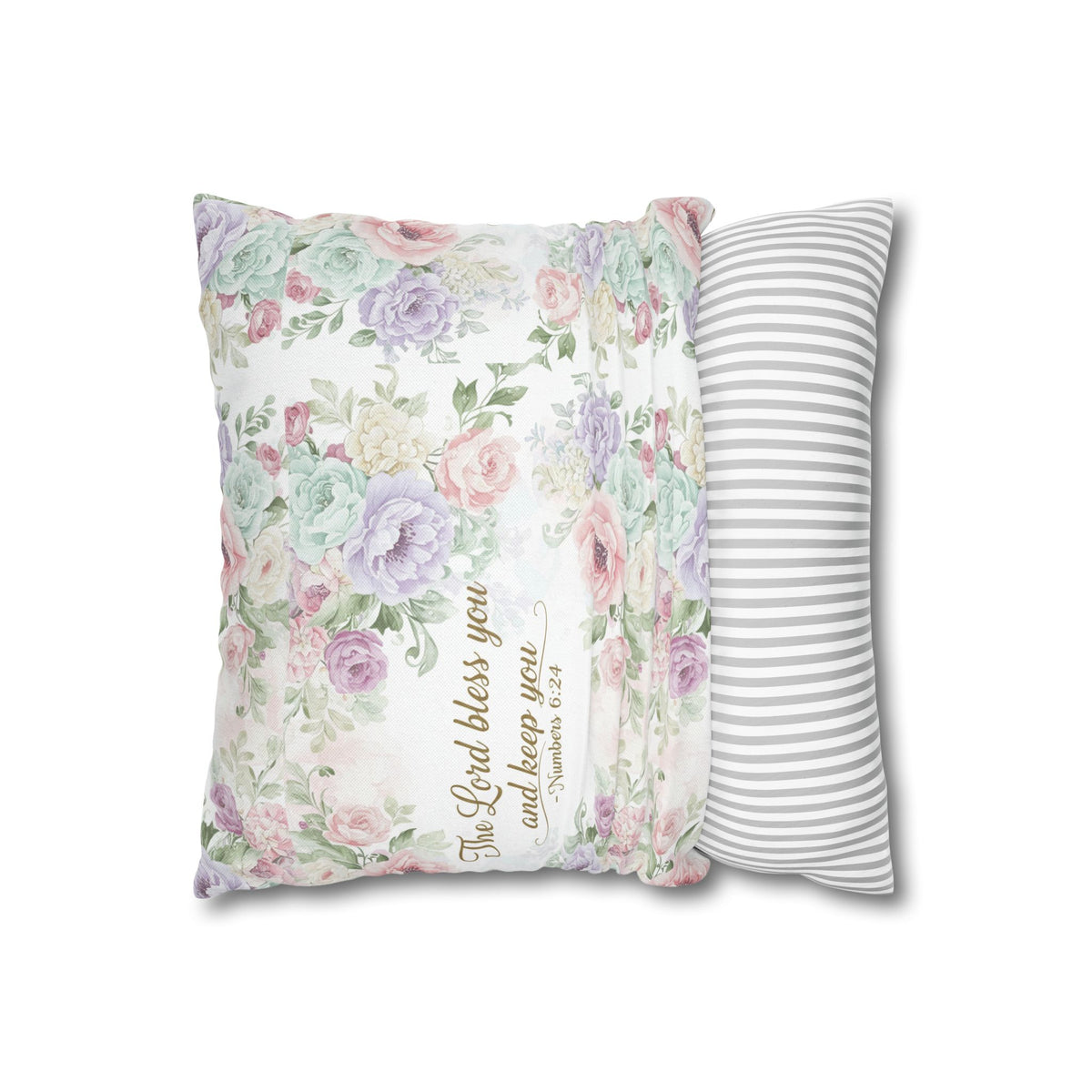 The Lord Bless You Floral Bible Verse Square Pillow cover