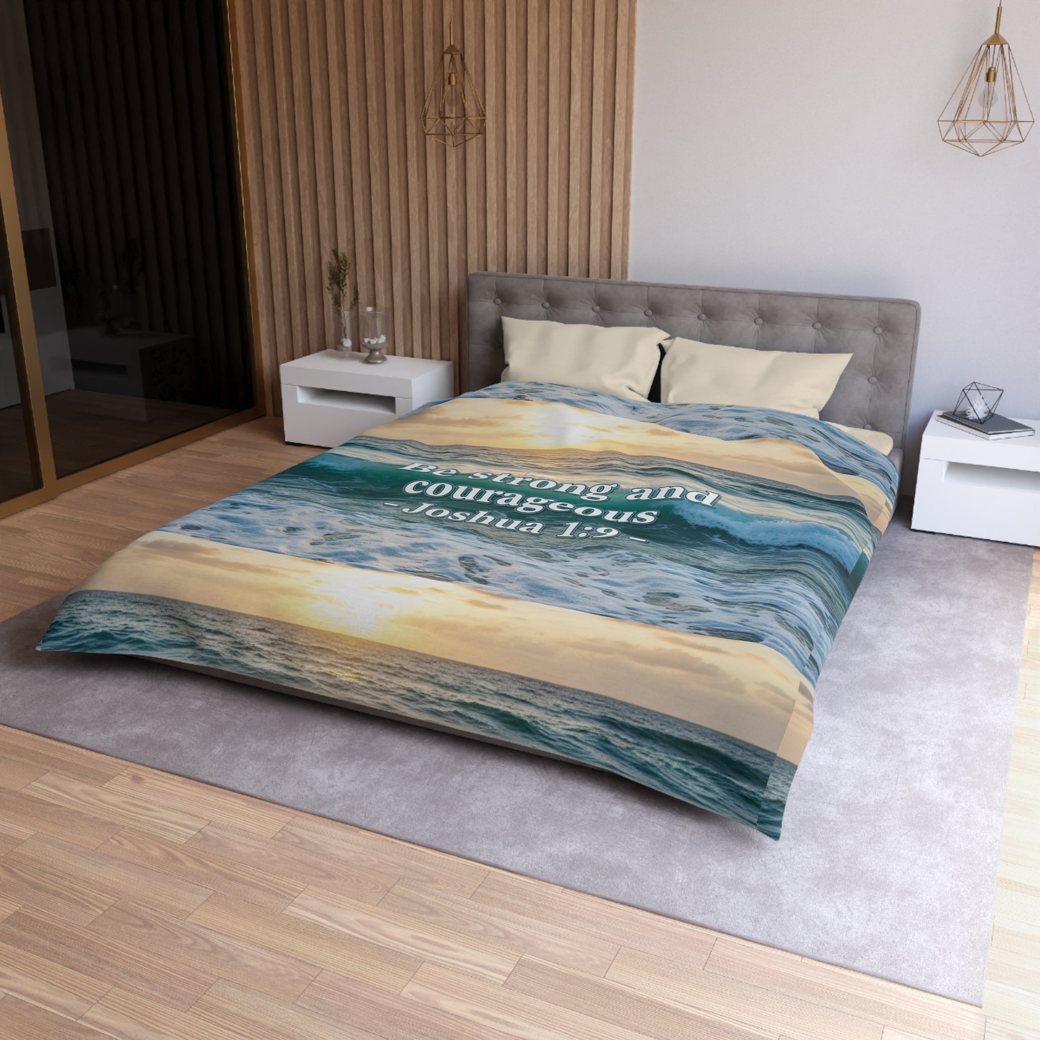 Be Strong & Courageous Microfiber Duvet Cover — Positive Bible Quote Bedding