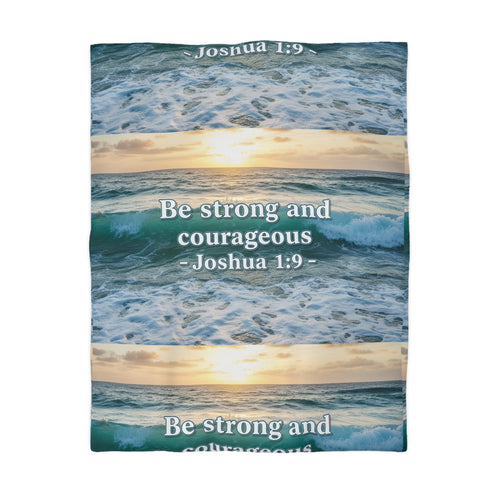 Be Strong & Courageous Microfiber Duvet Cover — Positive Bible Quote Bedding
