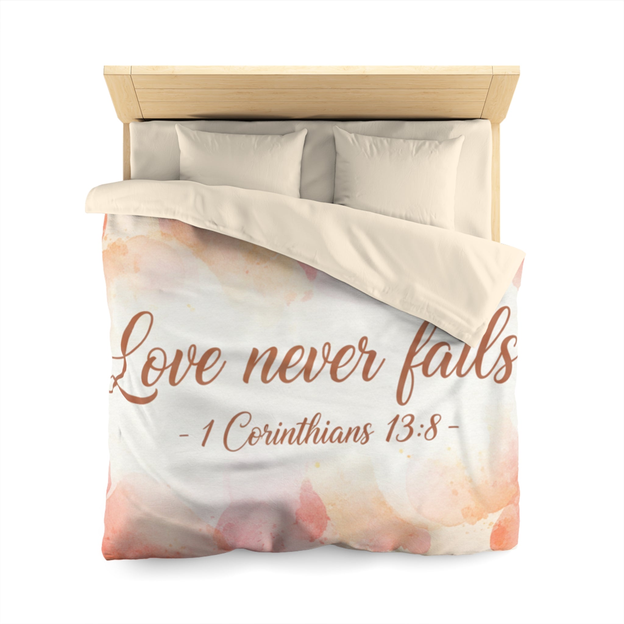 Love Never Fails Duvet Cover – Bible Quote Microfiber Bedding