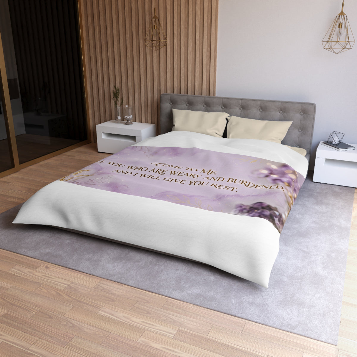 Inspirational Quote Duvet Cover — "Come to Me, All You Who Are Weary and Burdened"