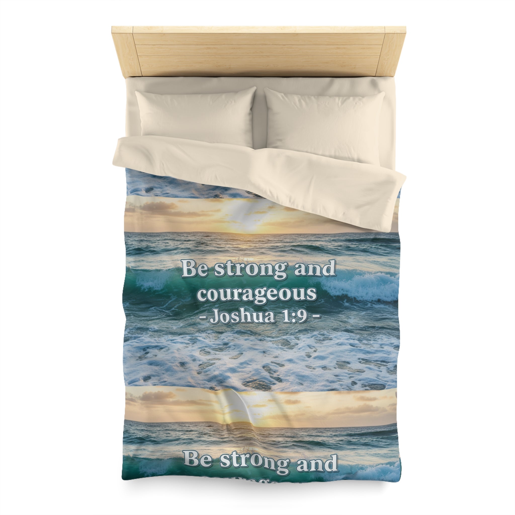 Be Strong & Courageous Microfiber Duvet Cover — Positive Bible Quote Bedding