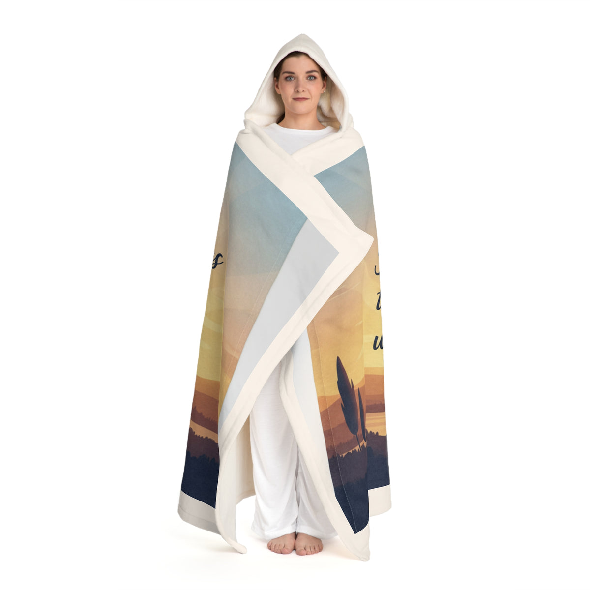 Cozy Scenic Hooded Sherpa Fleece Blanket – Wearable Blanket for Movie Nights, Camping & Winter Comfort