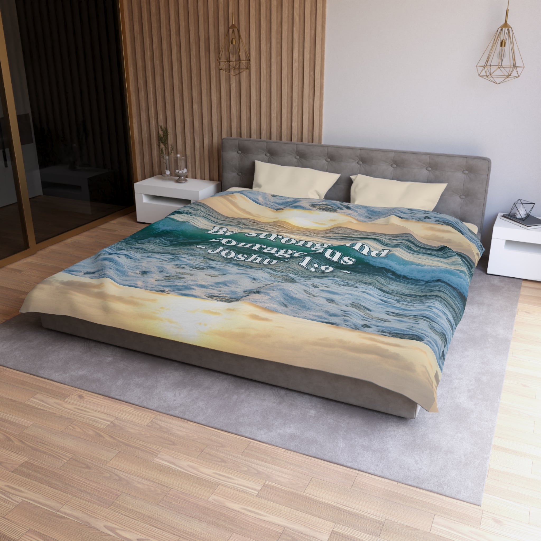 Be Strong & Courageous Microfiber Duvet Cover — Positive Bible Quote Bedding