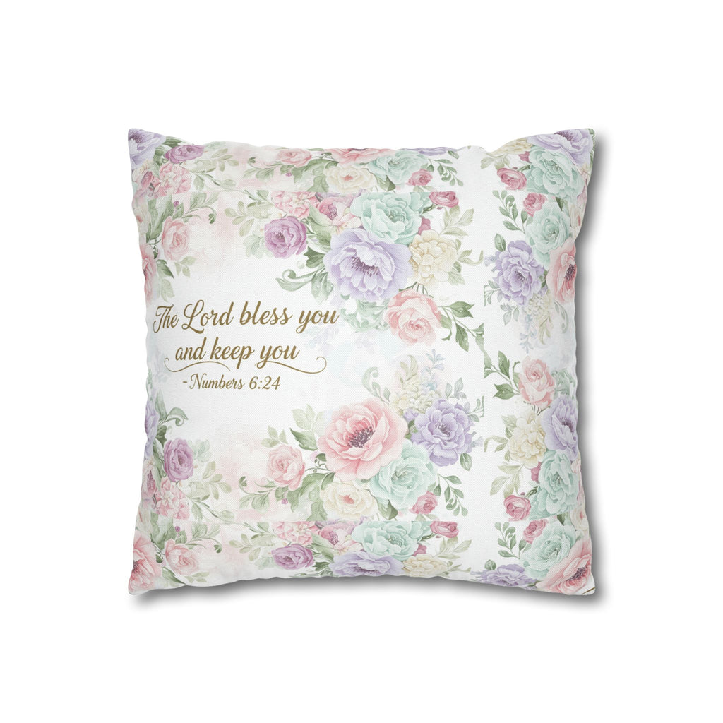 The Lord Bless You Floral Bible Verse Square Pillow cover