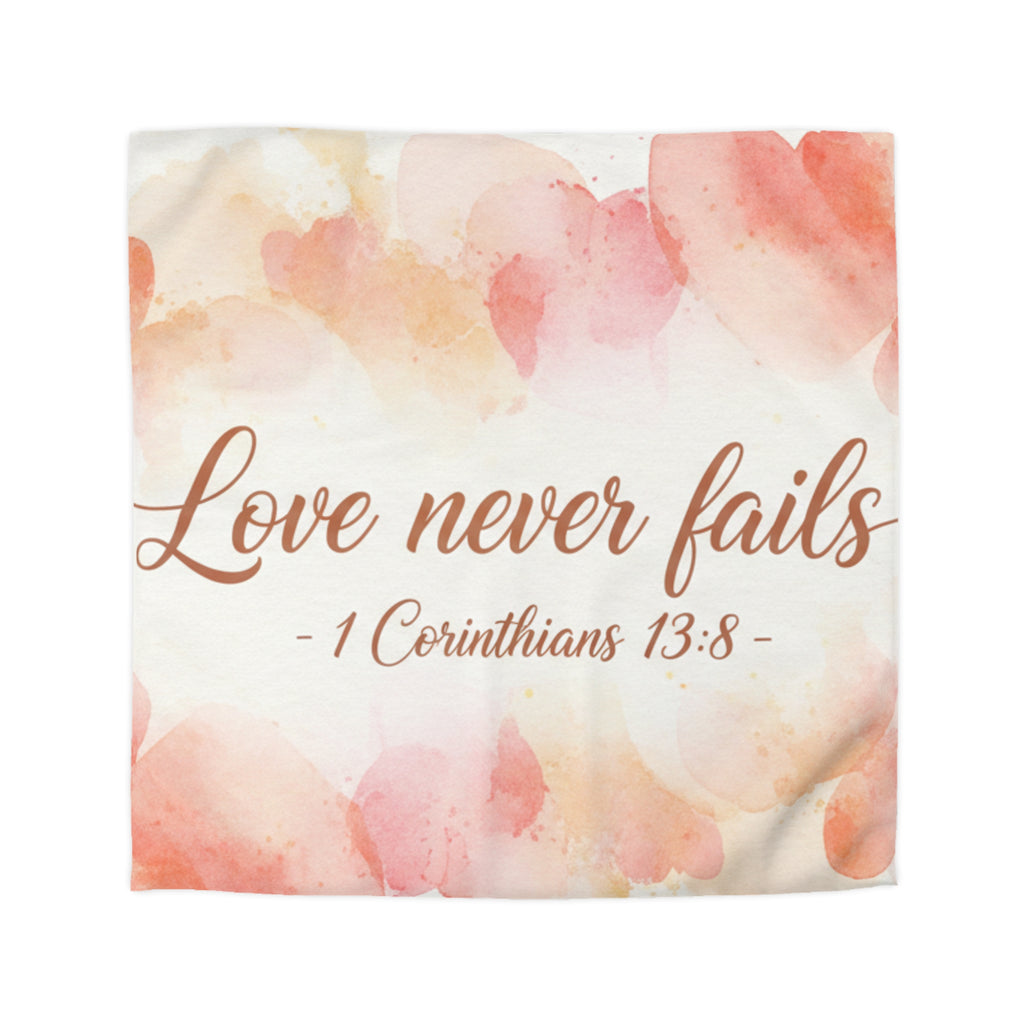 Love Never Fails Duvet Cover – Bible Quote Microfiber Bedding
