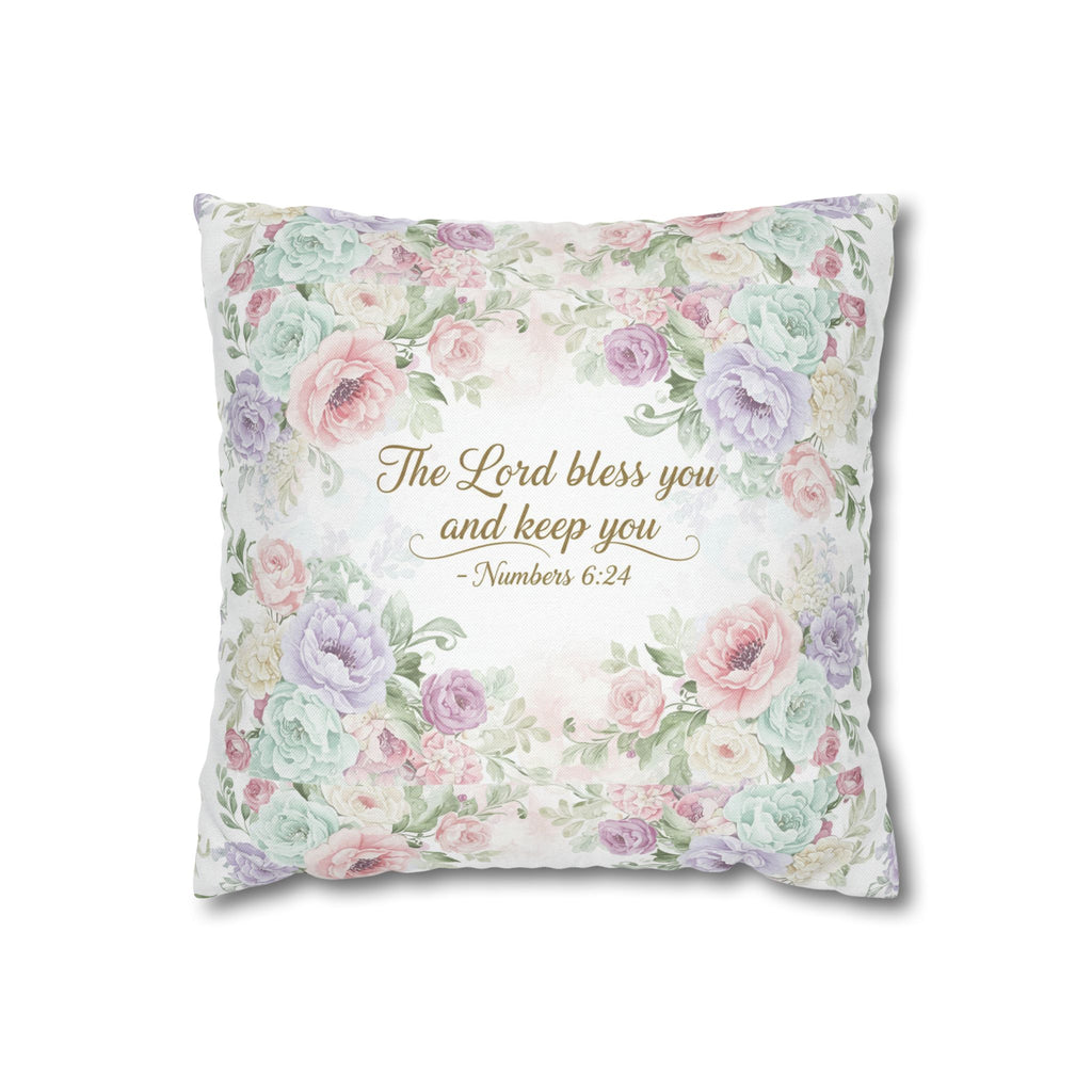 The Lord Bless You Floral Bible Verse Square Pillow cover