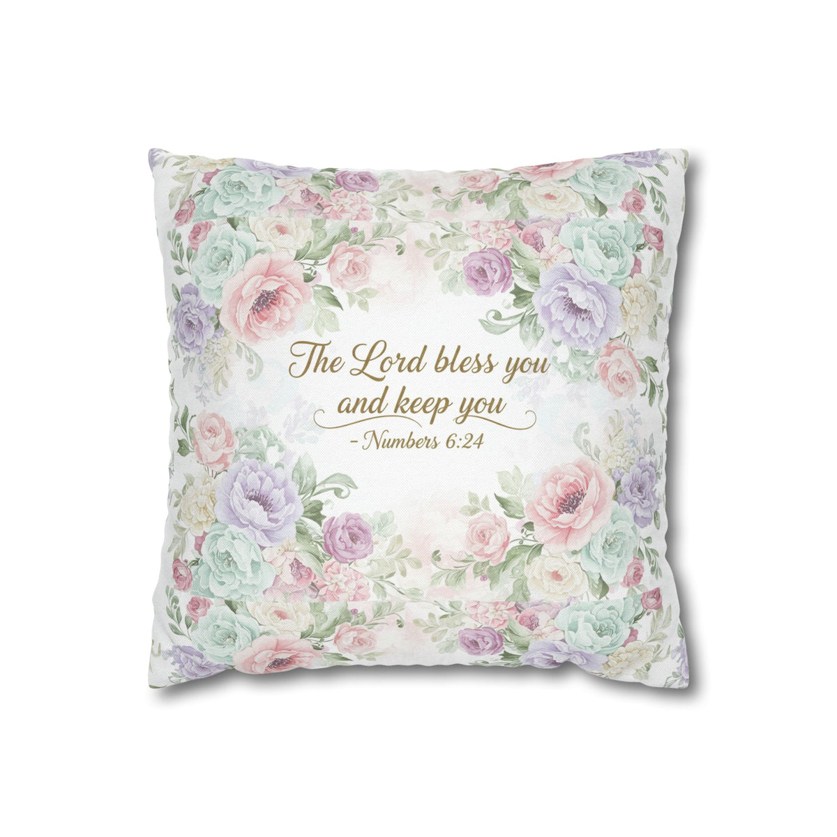 The Lord Bless You Floral Bible Verse Square Pillow cover