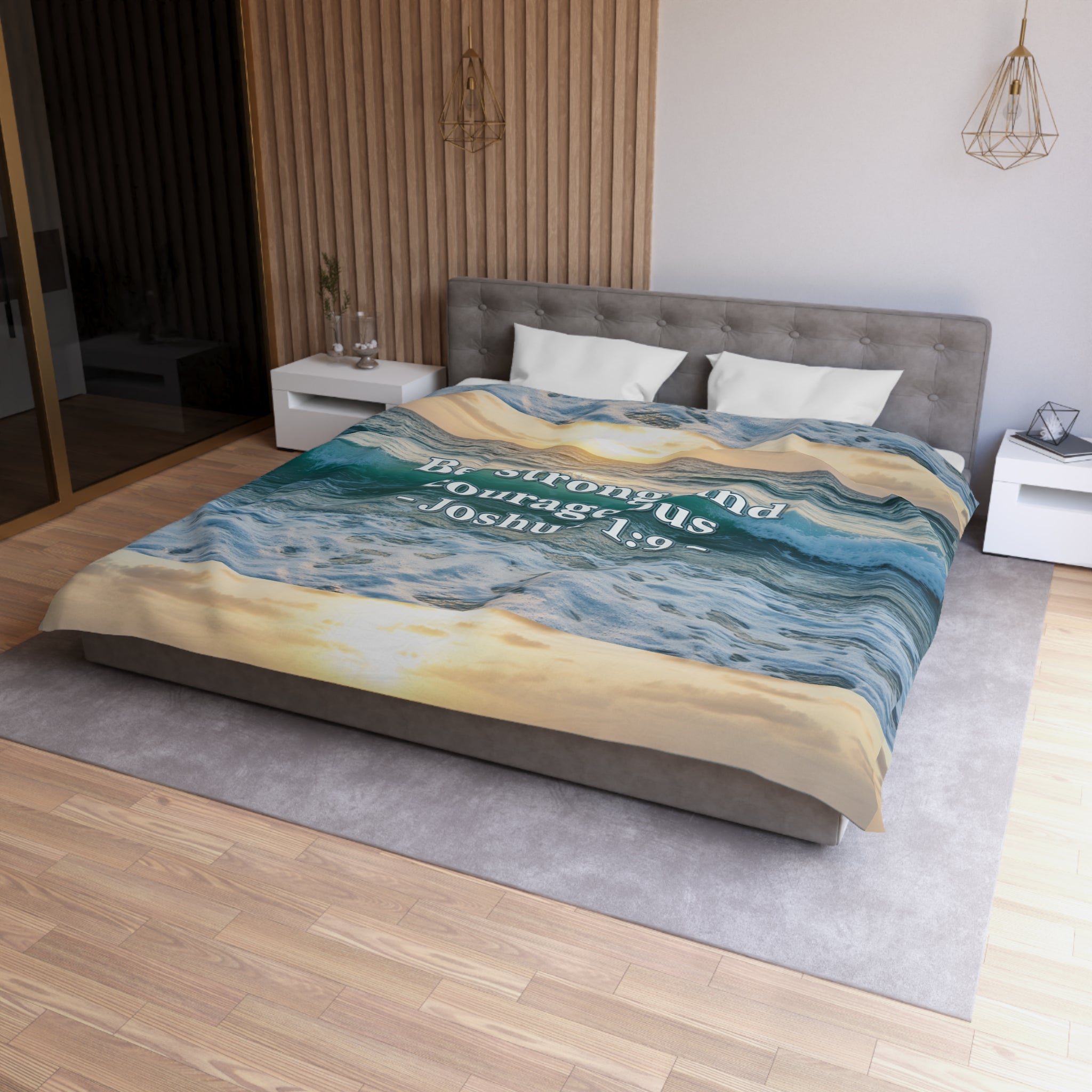 Be Strong & Courageous Microfiber Duvet Cover — Positive Bible Quote Bedding