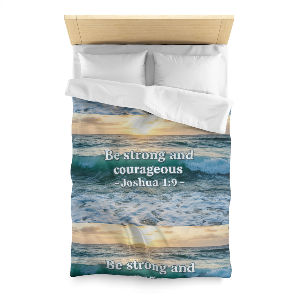 Be Strong & Courageous Microfiber Duvet Cover — Positive Bible Quote Bedding