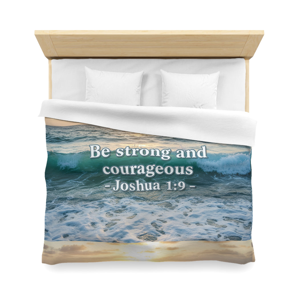 Be Strong & Courageous Microfiber Duvet Cover — Positive Bible Quote Bedding