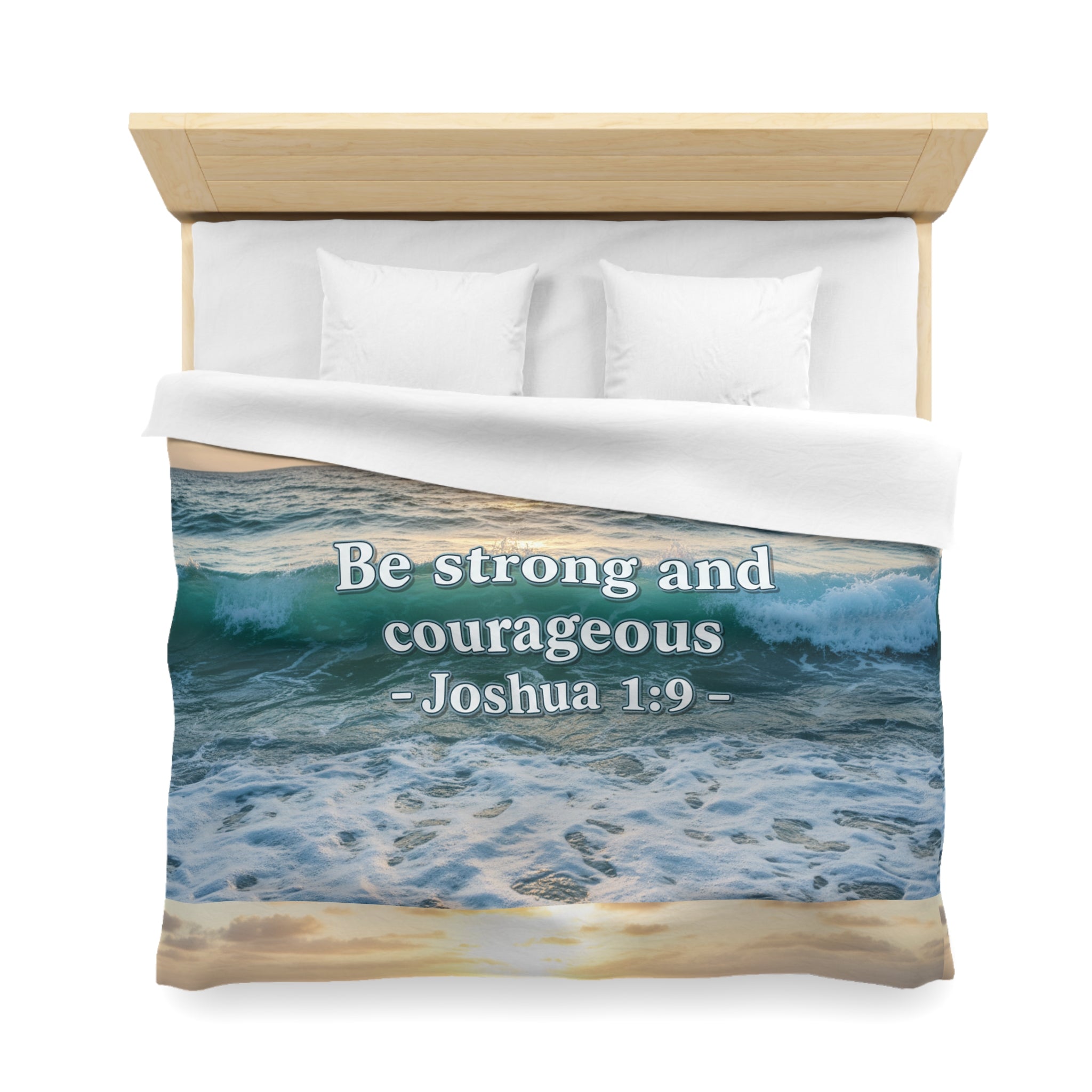 Be Strong & Courageous Microfiber Duvet Cover — Positive Bible Quote Bedding